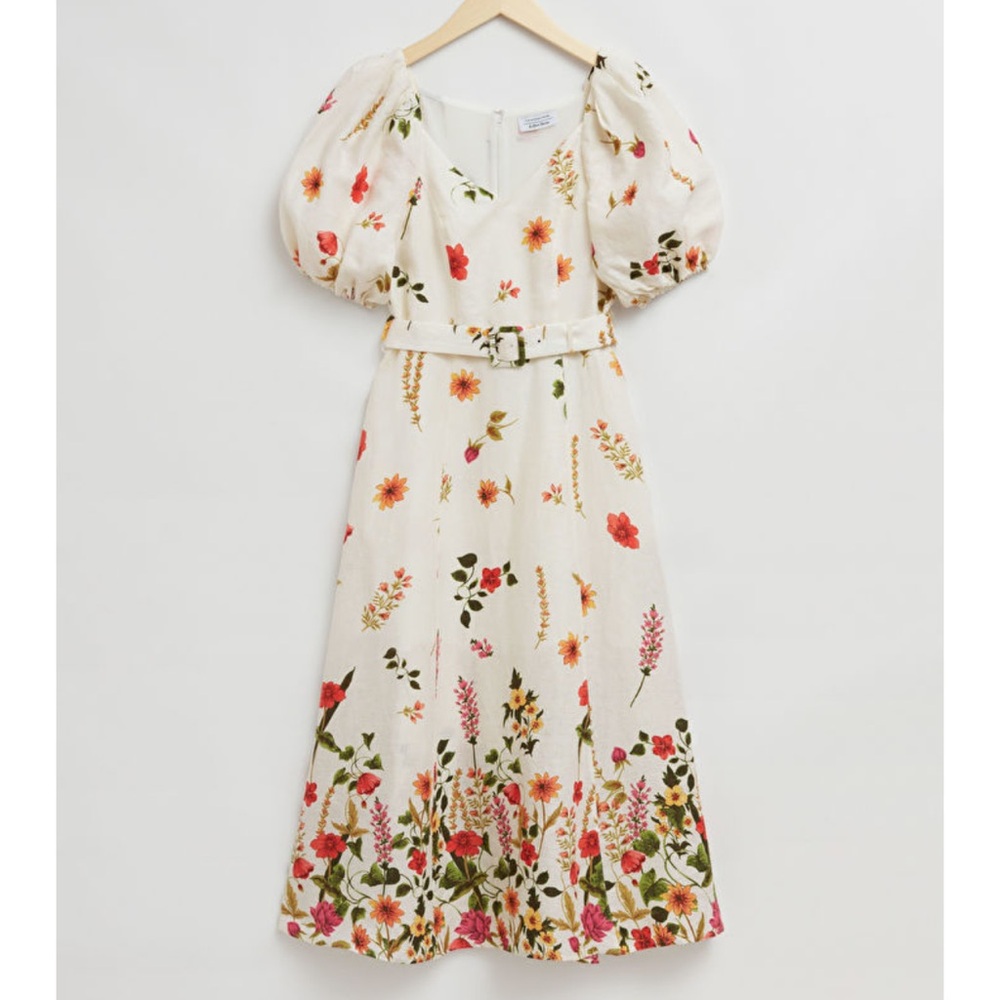 & other stories Linen Puff Sleeve Midi Dress